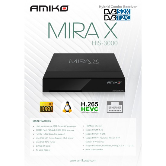 Amiko Mira X His-3000 Linux műhold földi és kábeltv vevő