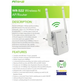 Amiko WR-522 wifi jelerősítő jelismétlő Ap/Router 1wan/1lan port