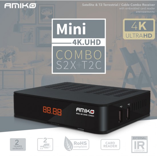 Amiko Mini 4K UHD Combo földi, műholdas és kábel tv vevő 