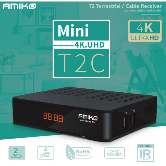 Amiko Mini 4K UHD T2/C földi és kábel tv vevő 