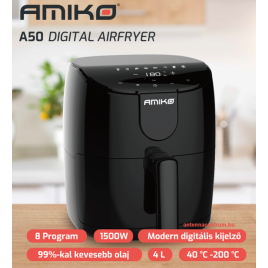 Amiko A50 Digital Airfryer multifunkciós digitális forrólevegős sütő, 1500W, 4L 