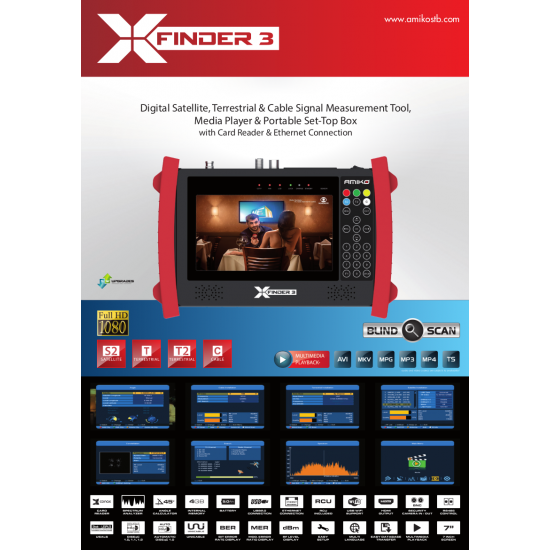 Amiko X Finder 3 DVBS/2-DVBT/2 DVBC műszer modul+conax olvasóval